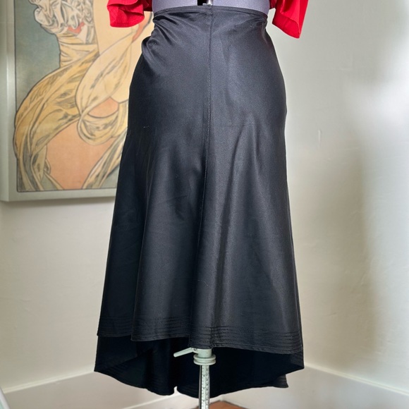 Max Studio Black Silk Cotton Blend Asymmetrical Satin Skirt - Picture 1 of 5